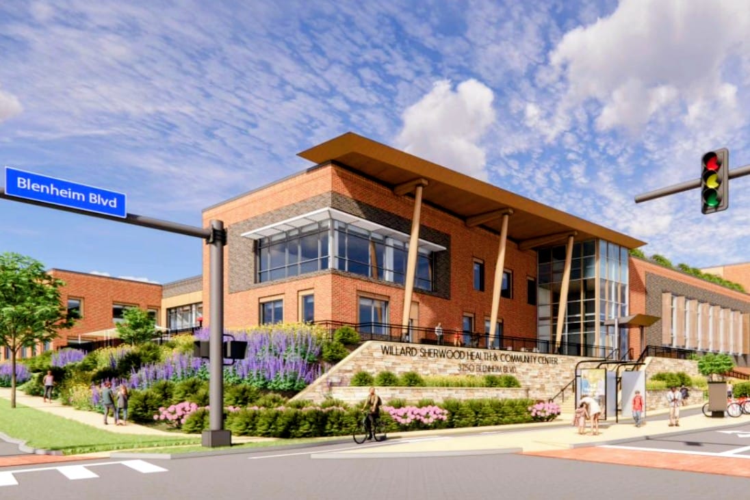 Updated design of Willard-Sherwood Health and Community Center (via City of Fairfax) | FFXnow
