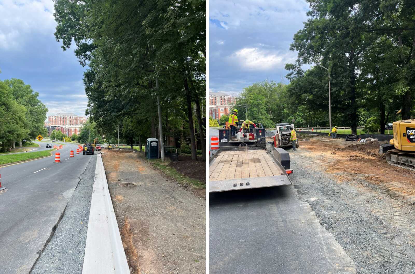 Construction underway on the new Sunrise Valley Drive walkway west of Soapstone Drive in Reston (photos provided by a Reston resident) | FFXnow