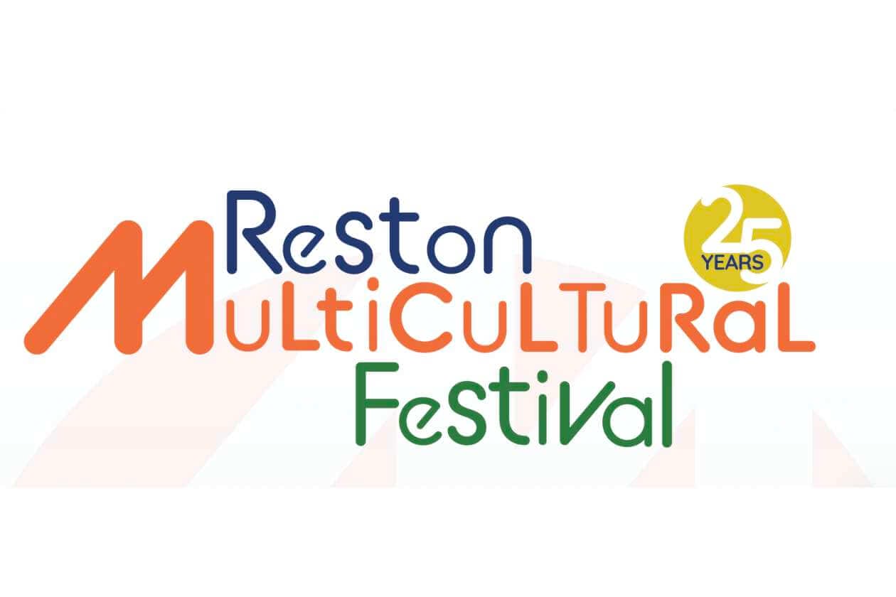 Reston Multicultural Festival logo with colorful wordmark and a 25-year badge of celebration.