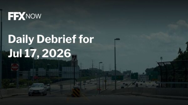 FFX Now daily debrief banner with date Jul 17, 2026 over a highway scene with a dark overlay logo in the corner.