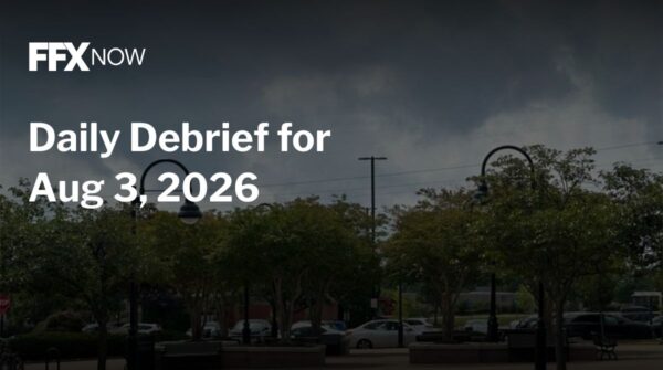 Header image for FFX Now: Daily Debrief for Aug 3, 2026, with cloudy sky and urban park backdrop.