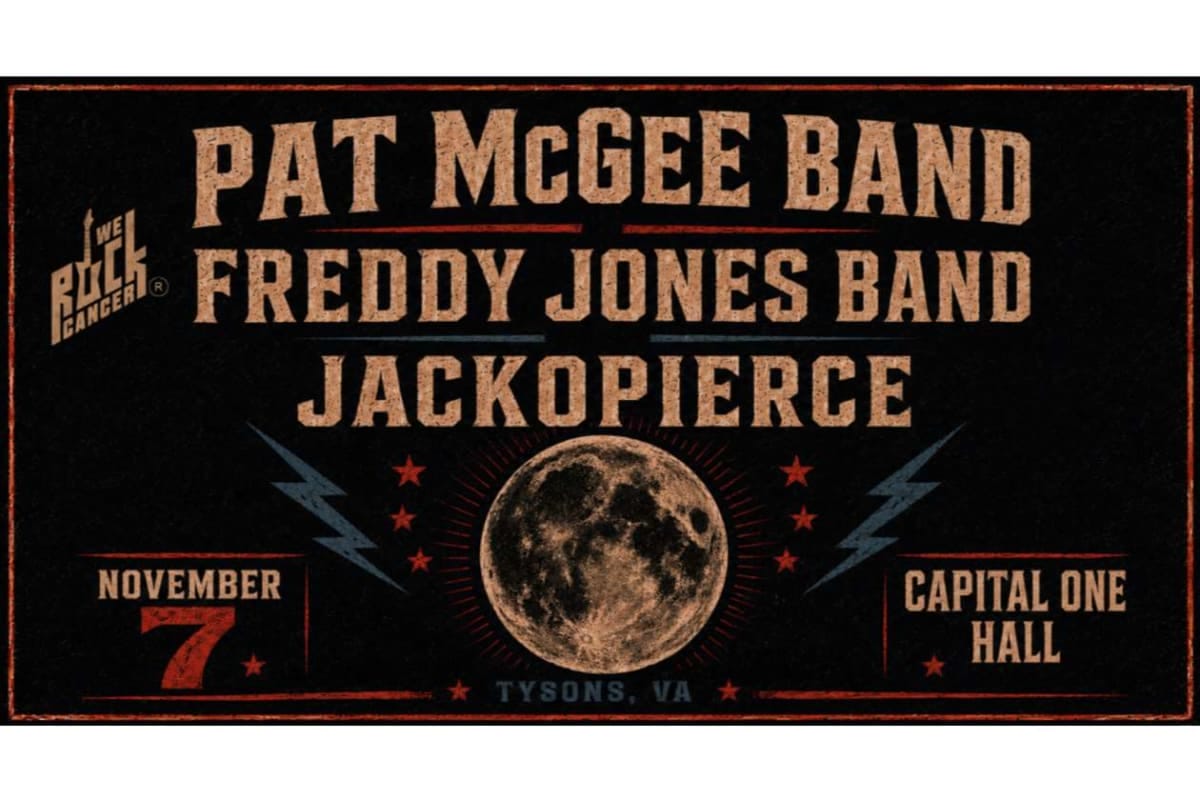 Concert poster advertising Pat McGee Band, Freddy Jones Band, and Jackopierce at Capital One Hall, Tysons, VA, November 7.