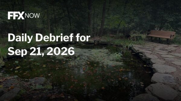 FFX Now daily debrief banner with a pond, bench, and forest—dated Sep 21, 2026.