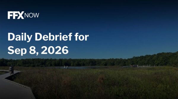 FFX Now daily debrief banner over a wetlands with a boardwalk and distant trees, date Sep 8, 2026.