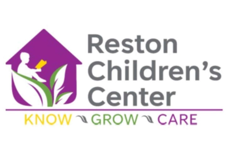 Reston Children's Center logo: child reading inside a purple house with green leaves and the motto Know Grow Care in colorful letters.