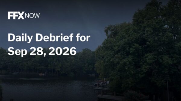 FFX Now daily debrief header on a blue lakeside scene, dated Sep 28, 2026.