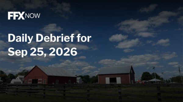 FFX Now logo and headline 'Daily Debrief for Sep 25, 2026' over a red barn farm scene with a wooden fence under a blue cloudy sky.