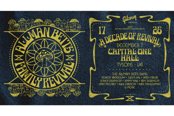 Concert poster: Allman Betts Band show 'A Decade of Revival' at Capital One Hall, Tysons, VA, Dec 7, Gibson presents.