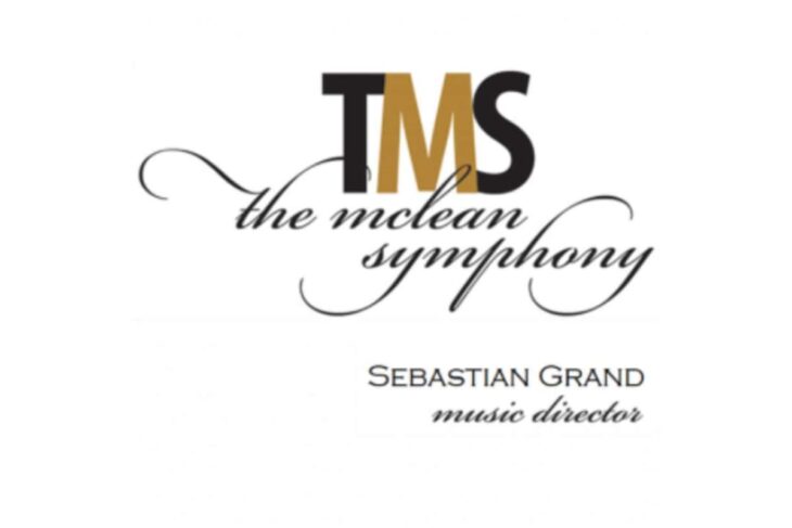 Logo for The McLean Symphony (TMS) with 'the mclean symphony' script and 'Sebastian Grand' as music director