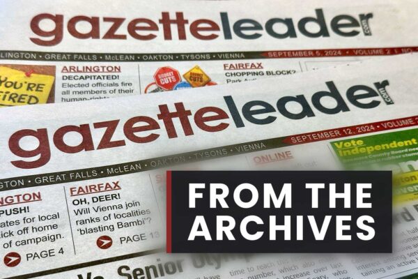 Close-up of Gazette Leader newspaper mastheads with a bold 'FROM THE ARCHIVES' banner overlaying the pages.